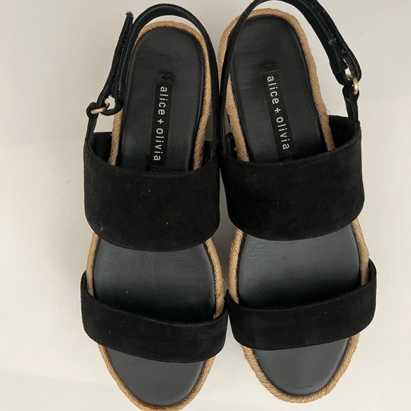 Black suede sling back platform with jute trim - Picture 4 of 12